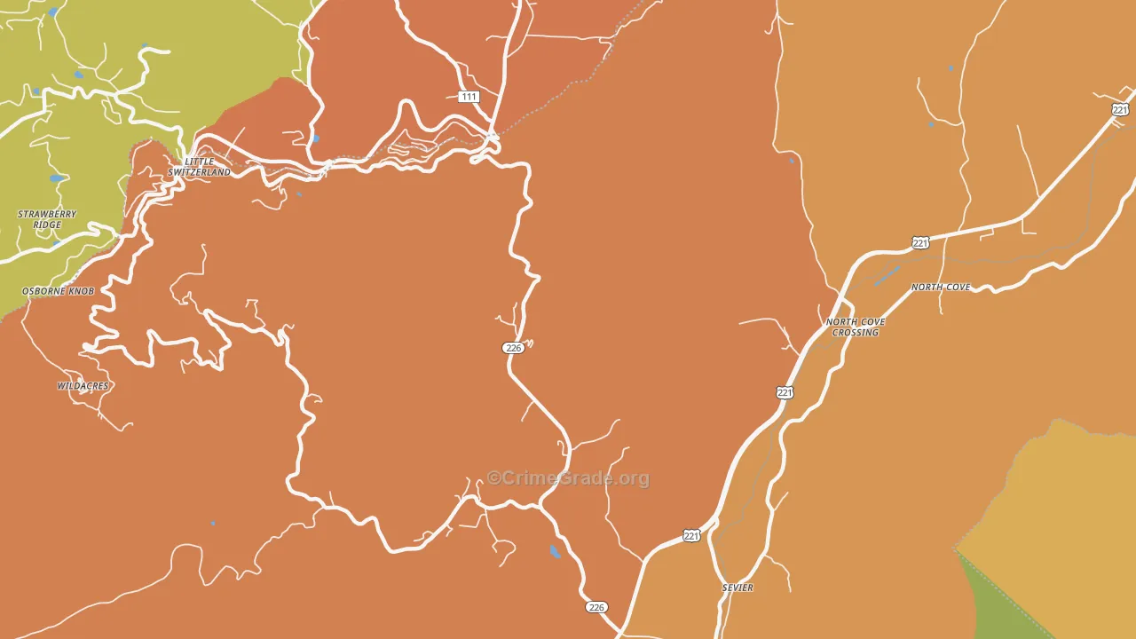 Sevier, NC Map of Burglary Rates