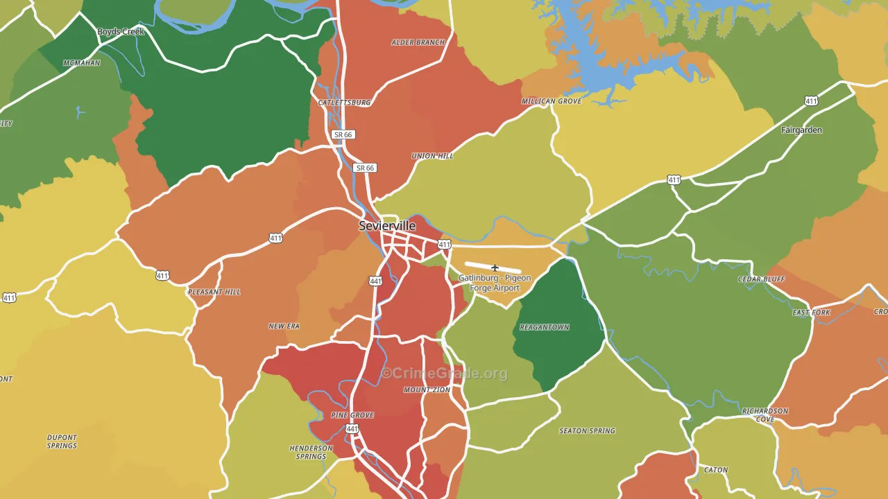 Sevierville, TN Map of Burglary Rates