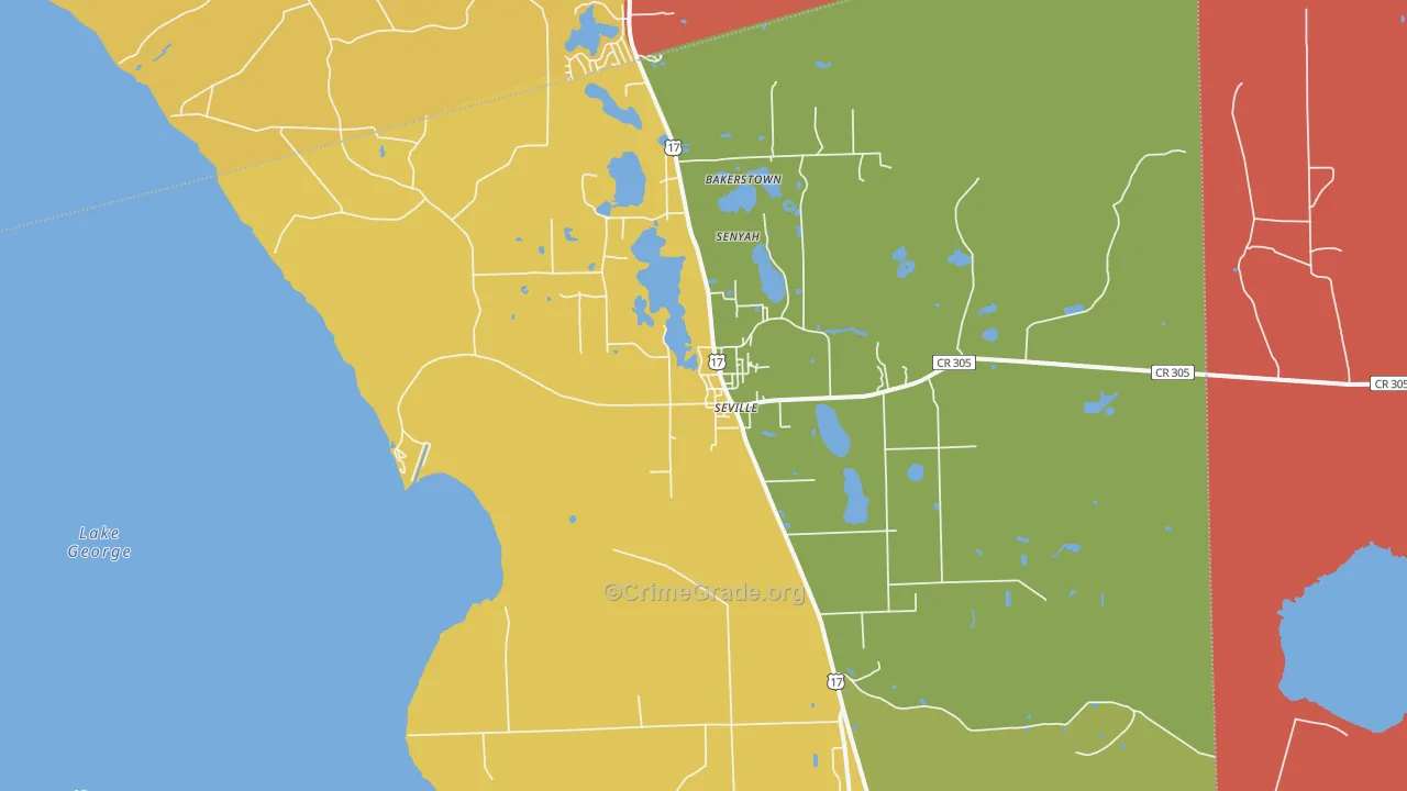 Seville, FL Map of Burglary Rates