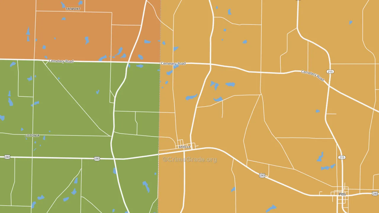 Seville, GA Map of Burglary Rates