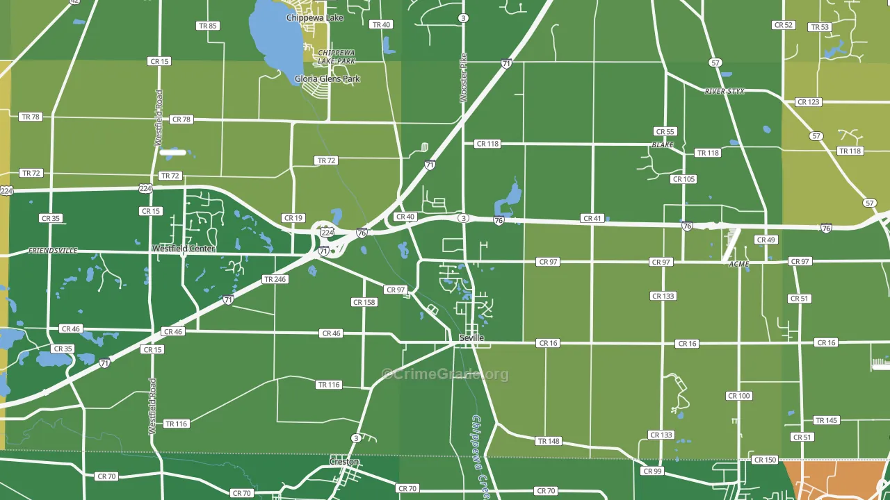 Seville, OH Map of Burglary Rates