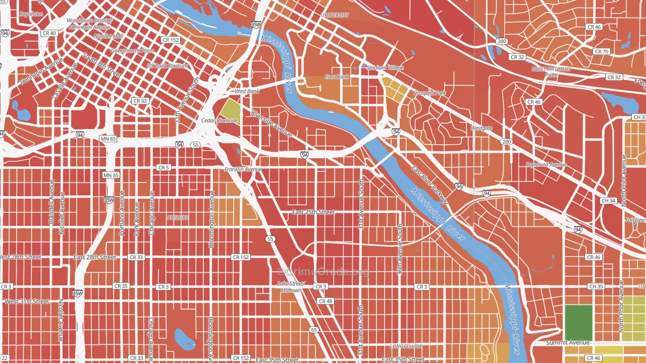 Seward, Minneapolis, MN Map of Burglary Rates
