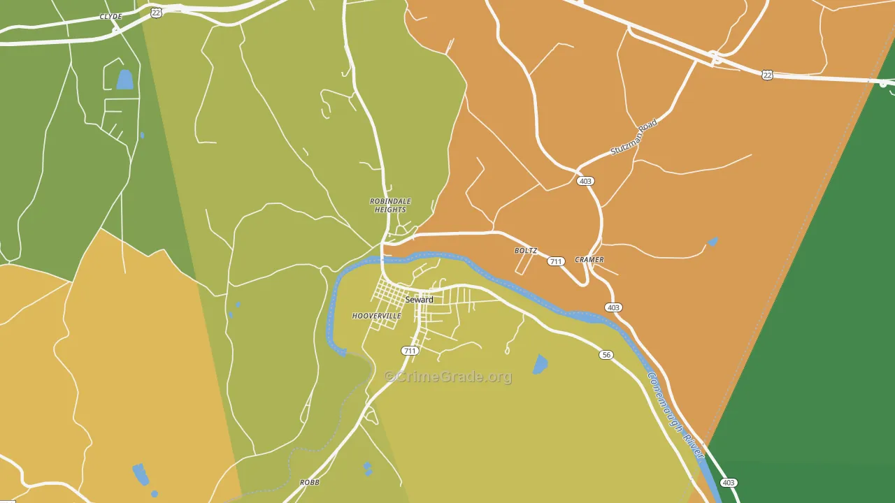 Seward, PA Map of Burglary Rates