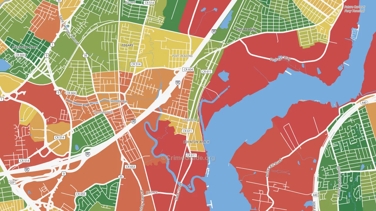 Sewaren, NJ Map of Burglary Rates
