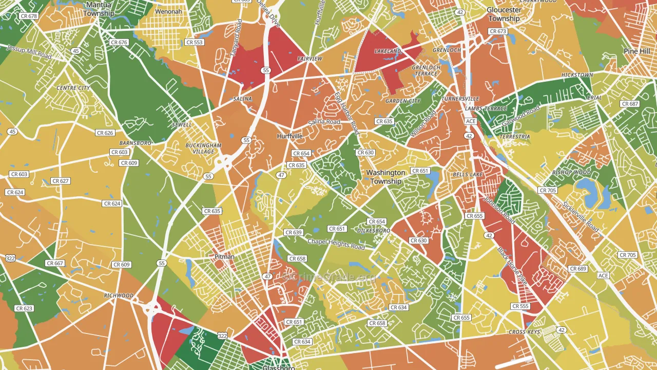Sewell, NJ Map of Burglary Rates