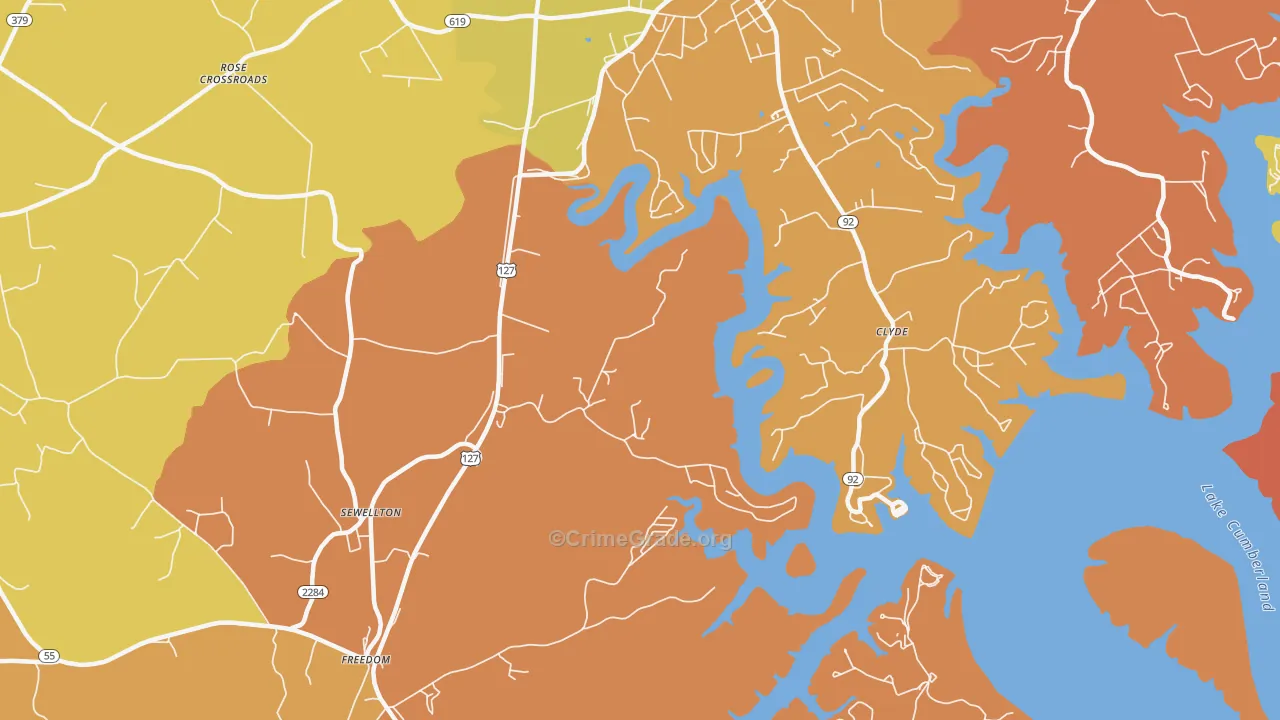 Sewellton, KY Map of Burglary Rates