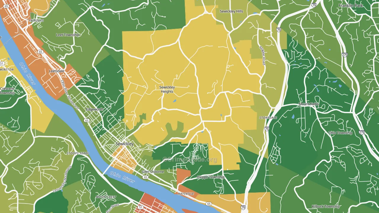 Sewickley Heights, PA Map of Burglary Rates