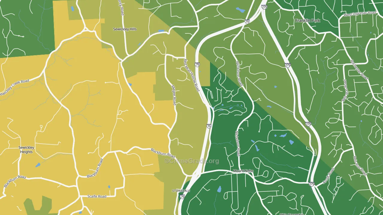 Sewickley Hills, PA Map of Burglary Rates