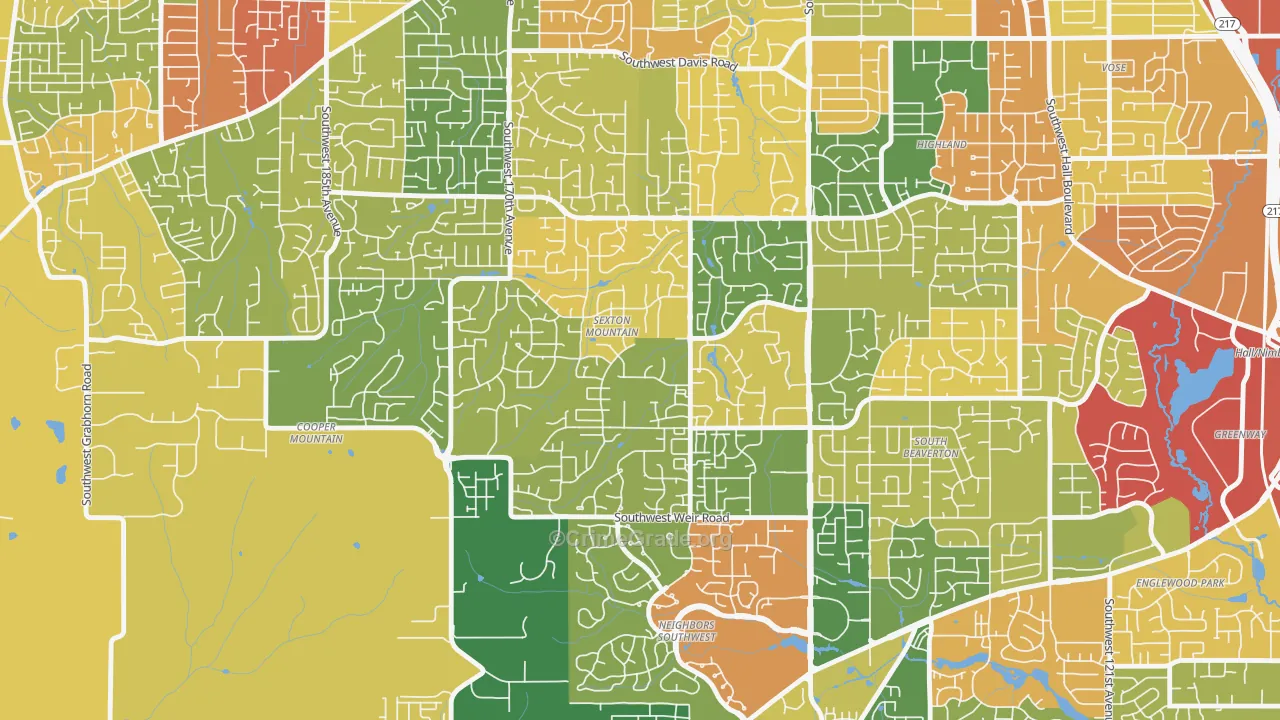 Sexton Mountain, Beaverton, OR Map of Burglary Rates