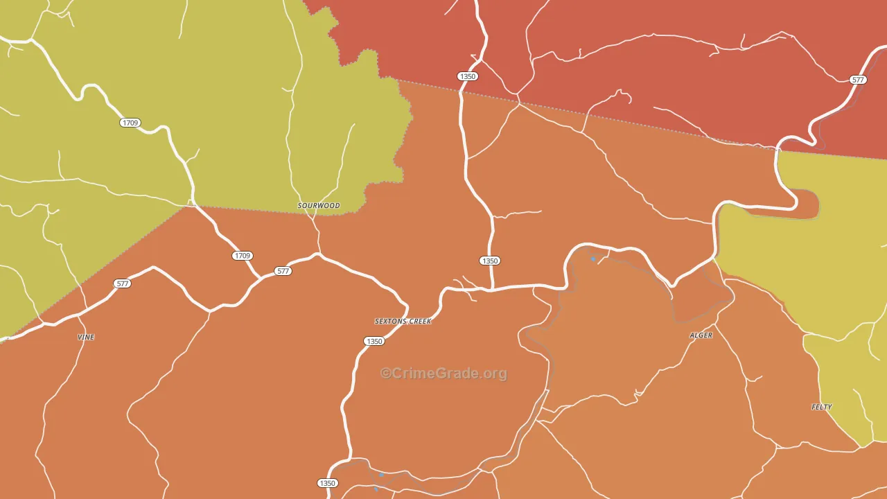 Sextons Creek, KY Map of Burglary Rates