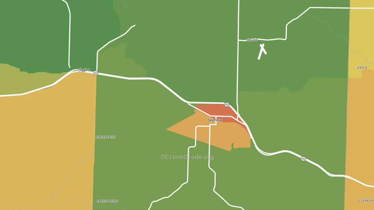 Seymour, MO Map of Burglary Rates