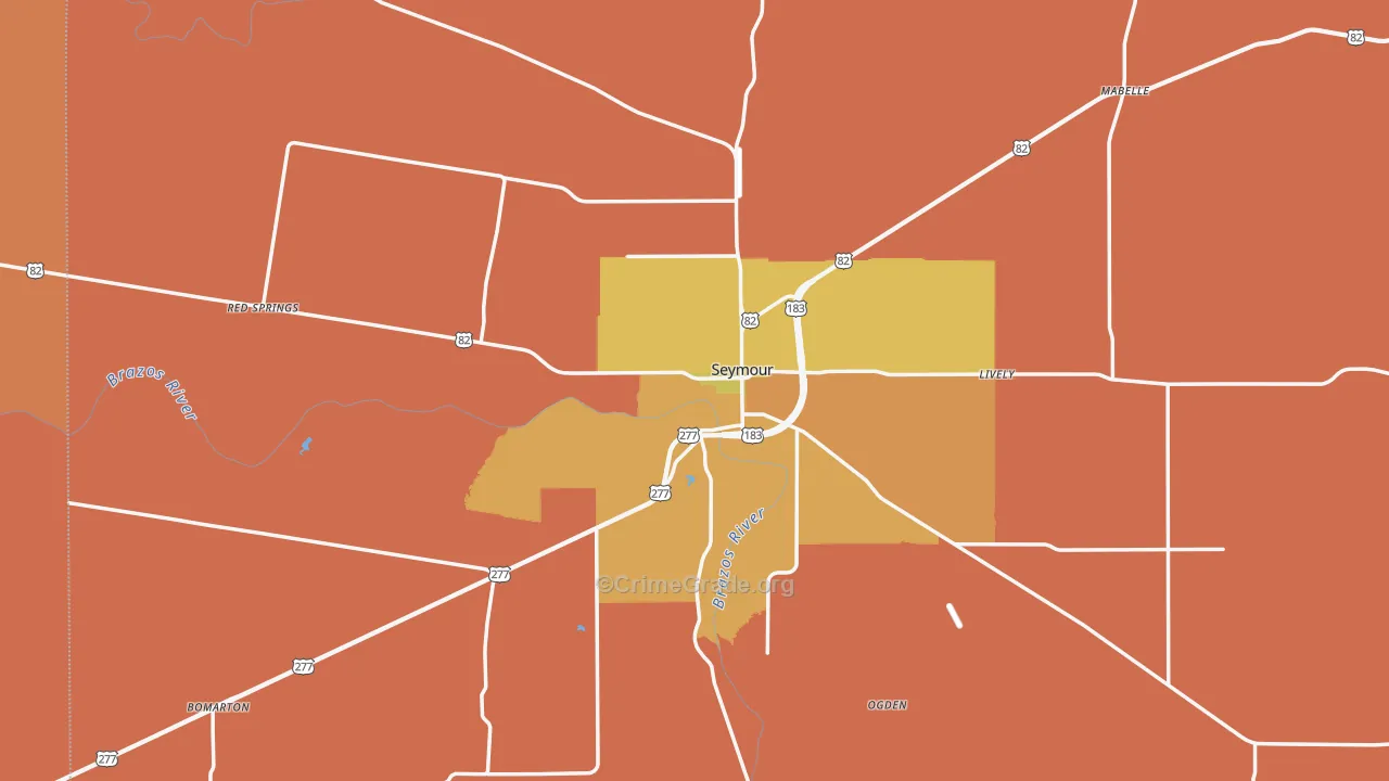 Seymour, TX Map of Burglary Rates