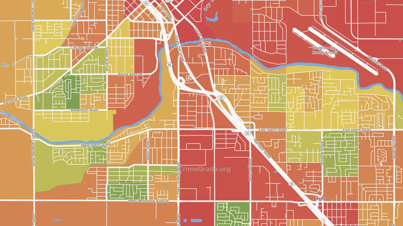 Shackelford, Modesto, CA Map of Burglary Rates