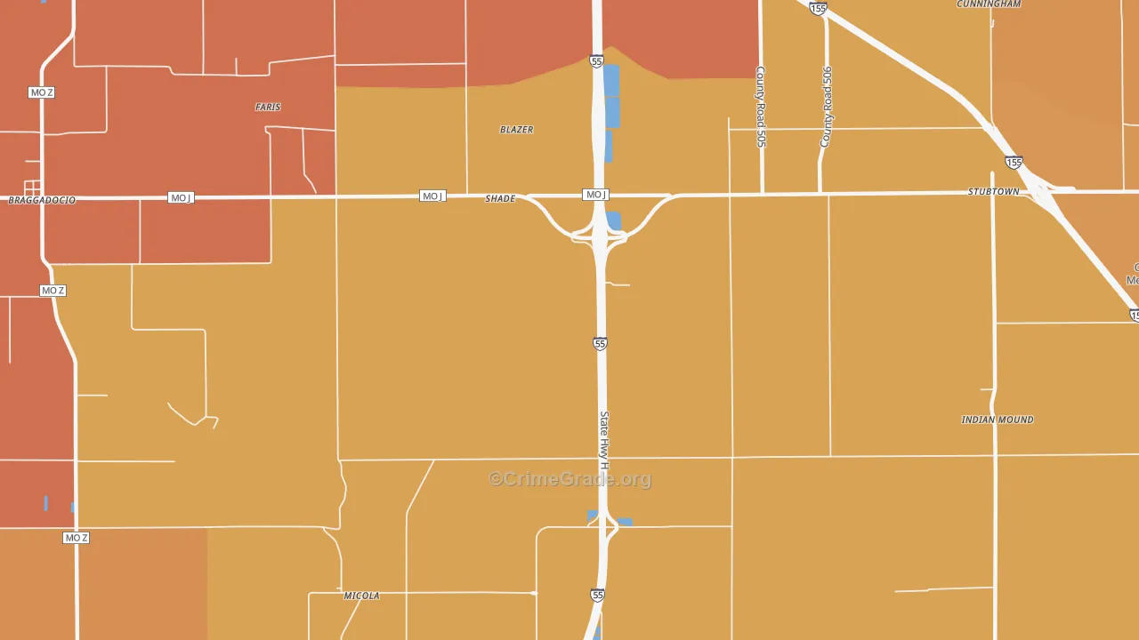 Shade, MO Map of Burglary Rates