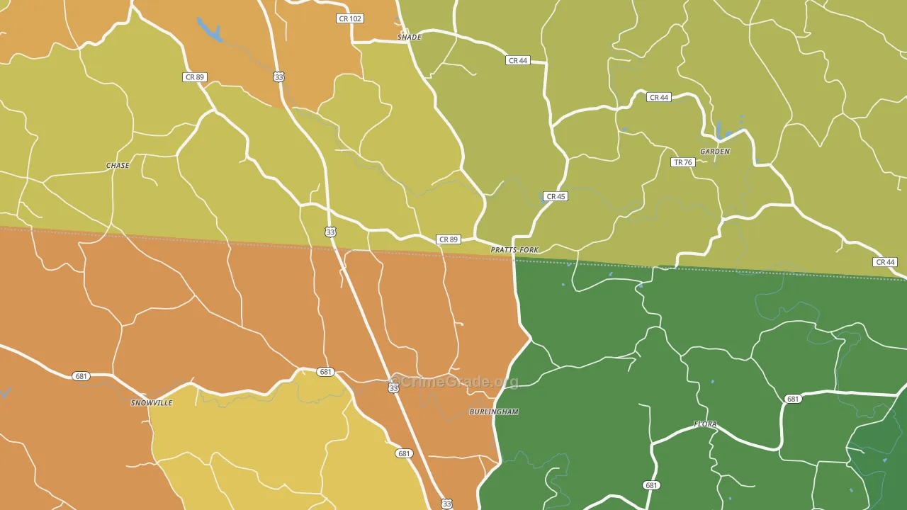 Shade, OH Map of Burglary Rates