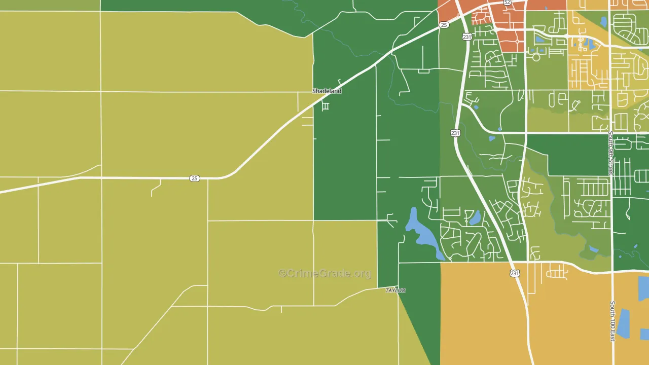 Shadeland, IN Map of Burglary Rates