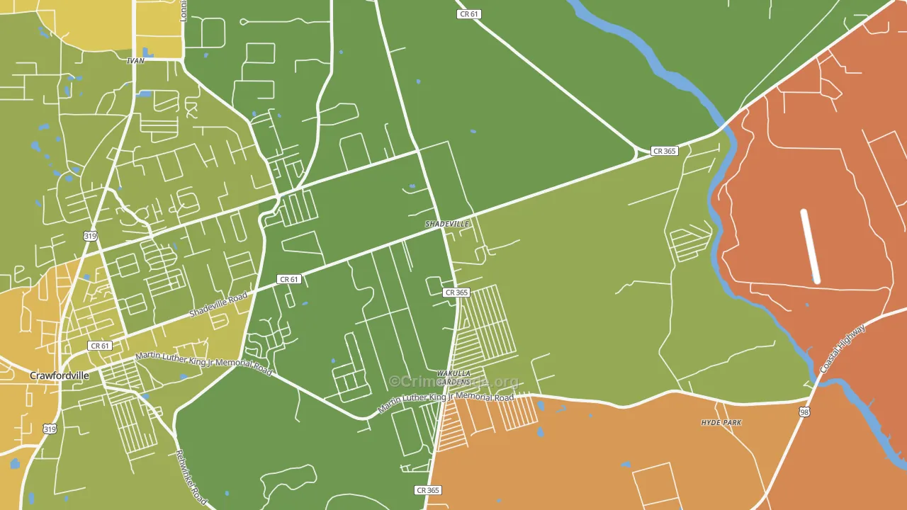 Shadeville, FL Map of Burglary Rates