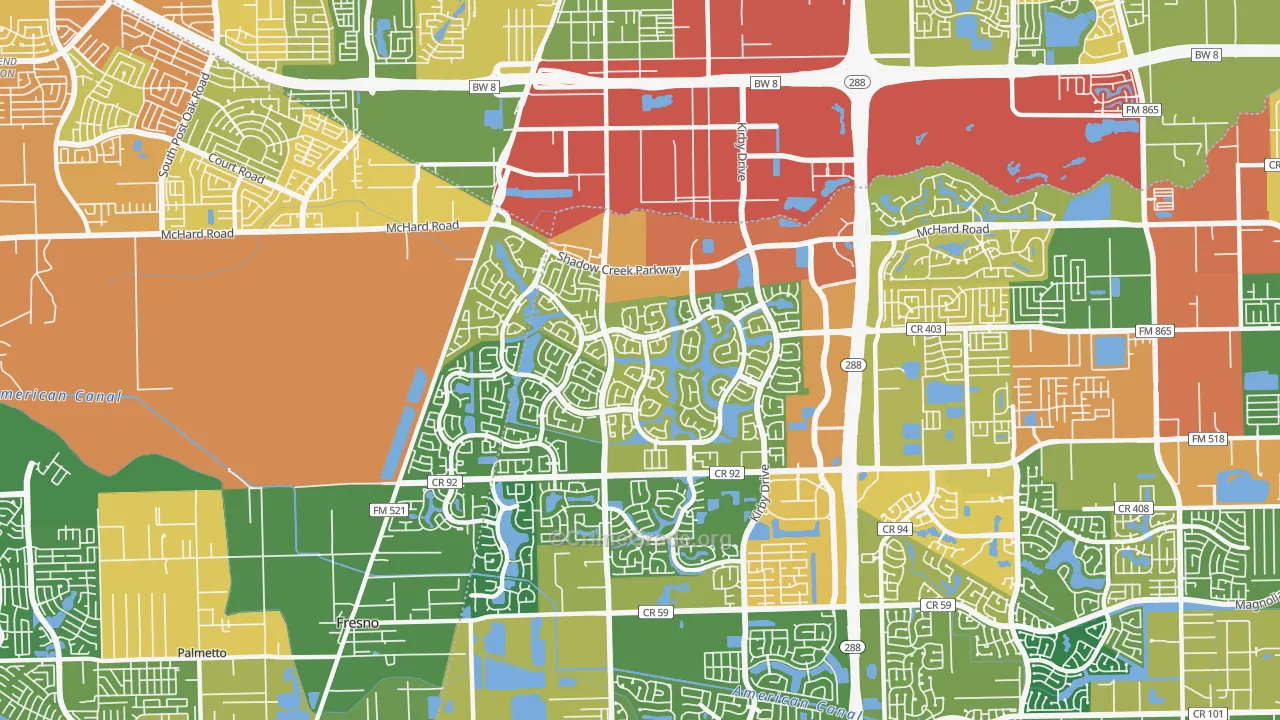Shadow Creek Ranch, Pearland, TX Map of Burglary Rates