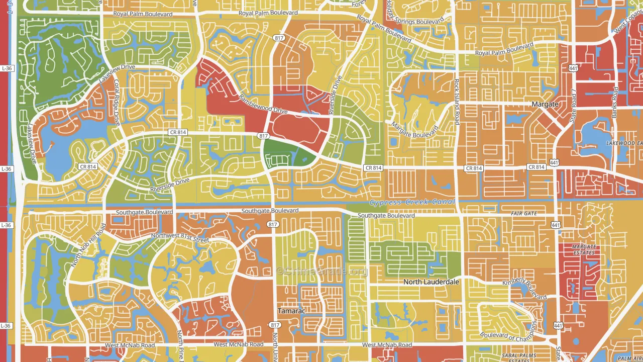 Shadow Wood, Coral Springs, FL Map of Burglary Rates
