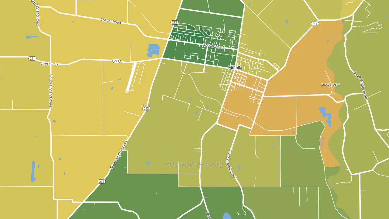 Shady Dell, OR Map of Burglary Rates