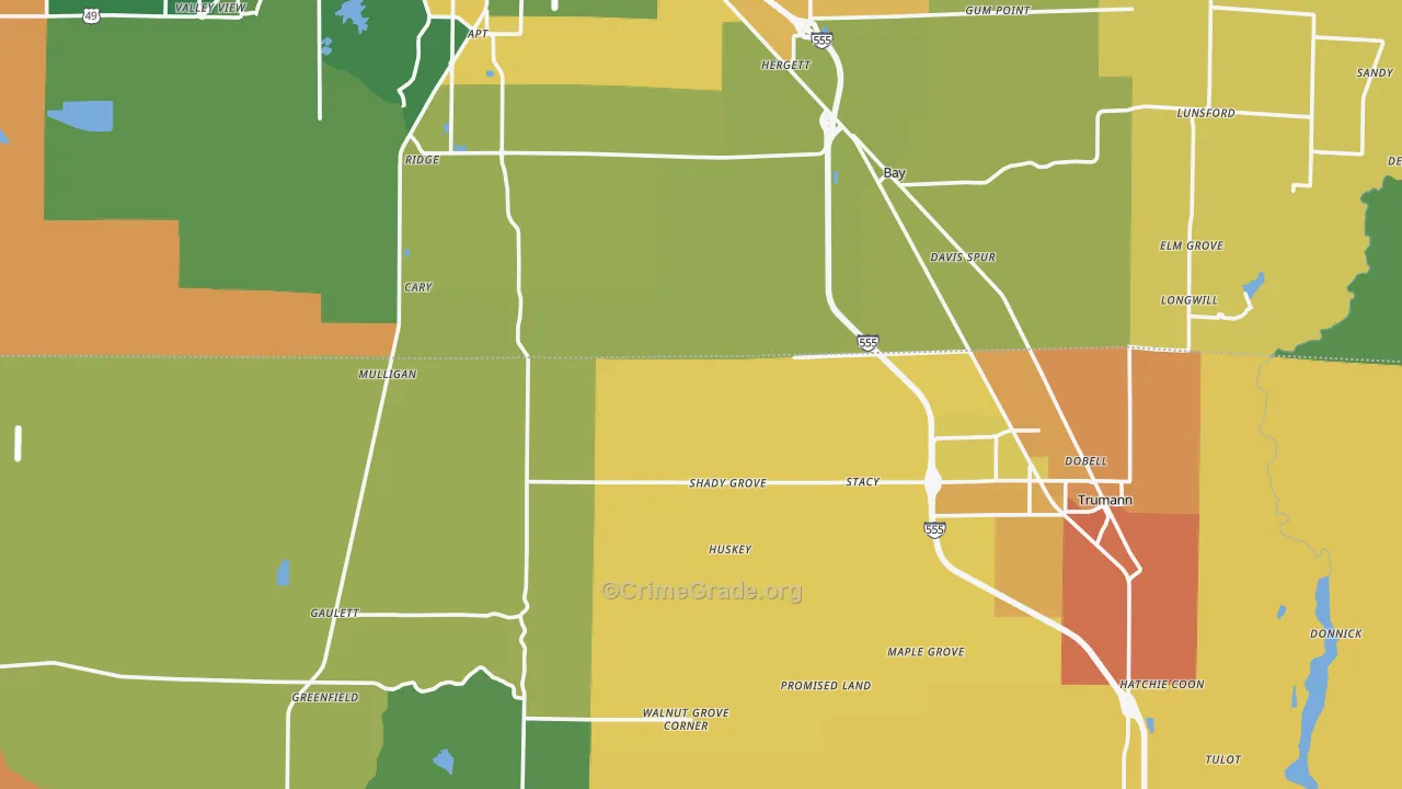 Shady Grove, AR Map of Burglary Rates