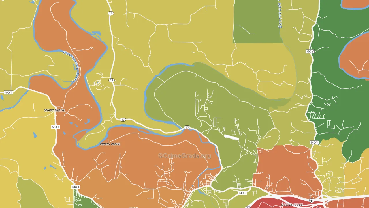 Shady Grove, MO Map of Burglary Rates