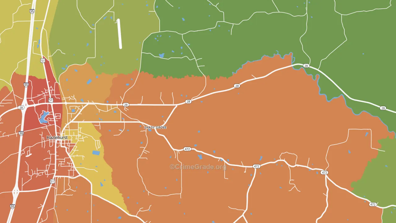 Shady Grove, MS Map of Burglary Rates