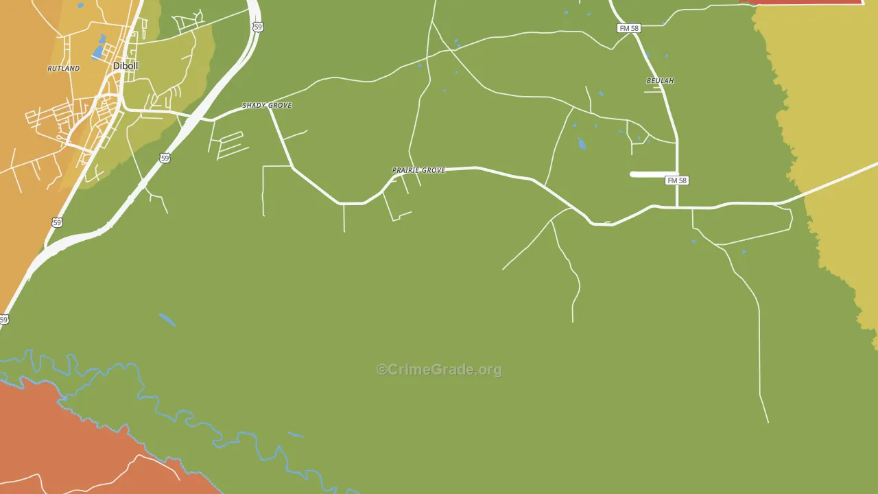 Shady Grove, TX Map of Burglary Rates