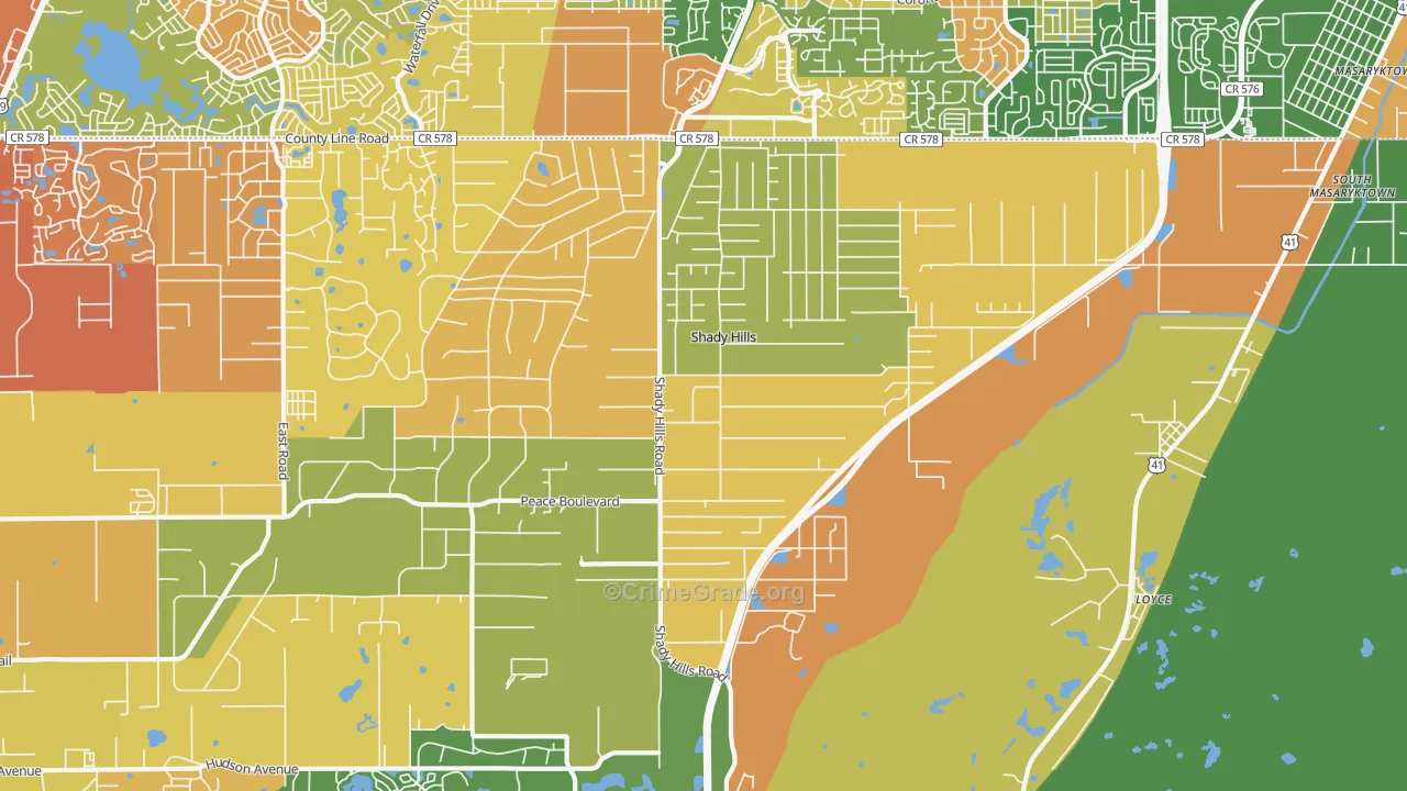 Shady Hills, FL Map of Burglary Rates