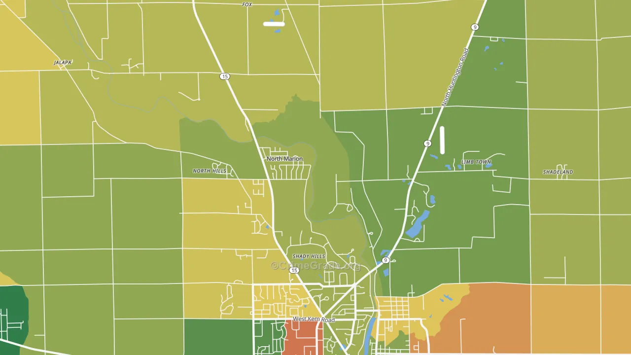 Shady Hills, IN Map of Burglary Rates