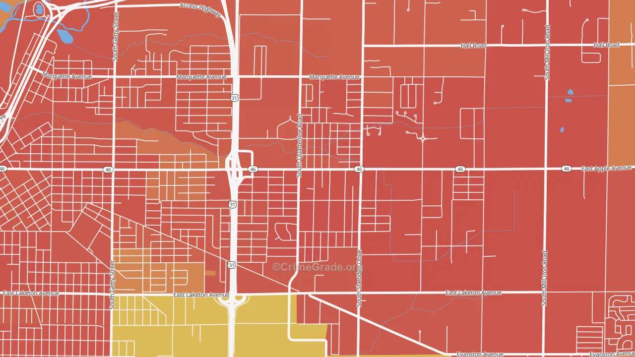 Shady Park Neighbourhood, Muskegon, MI Map of Burglary Rates