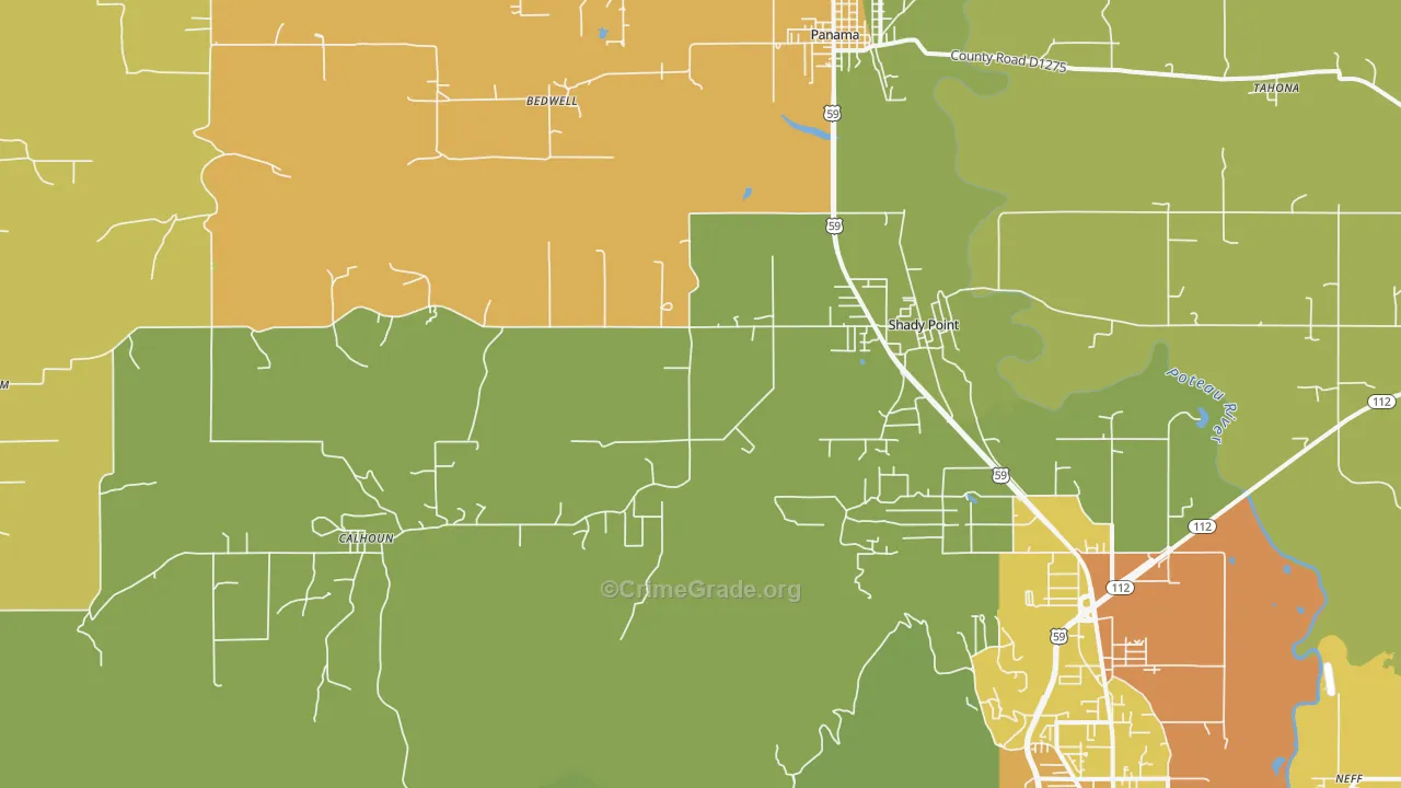 Shady Point, OK Map of Burglary Rates