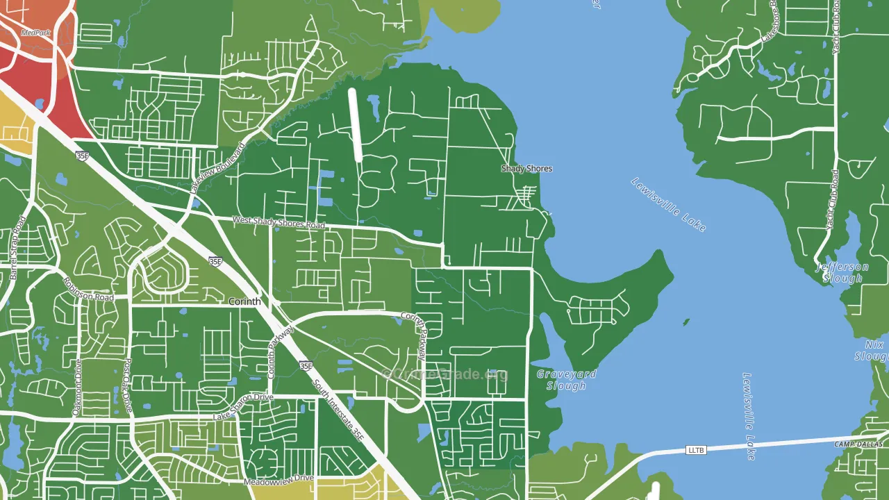 Shady Shores, TX Map of Burglary Rates