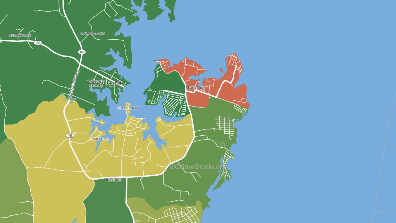 Shady Side, MD Map of Burglary Rates