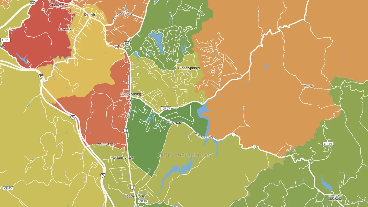 Shady Spring, WV Map of Burglary Rates