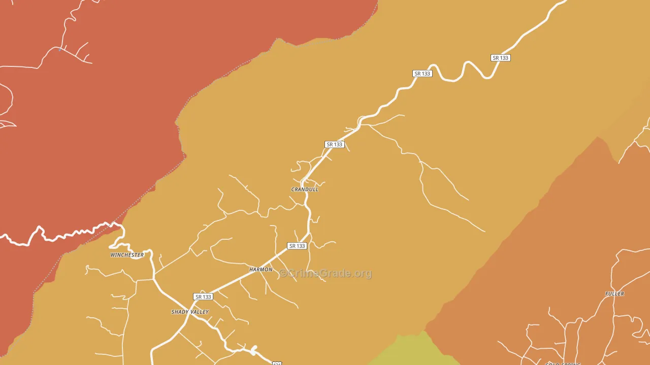 Shady Valley, TN Map of Burglary Rates
