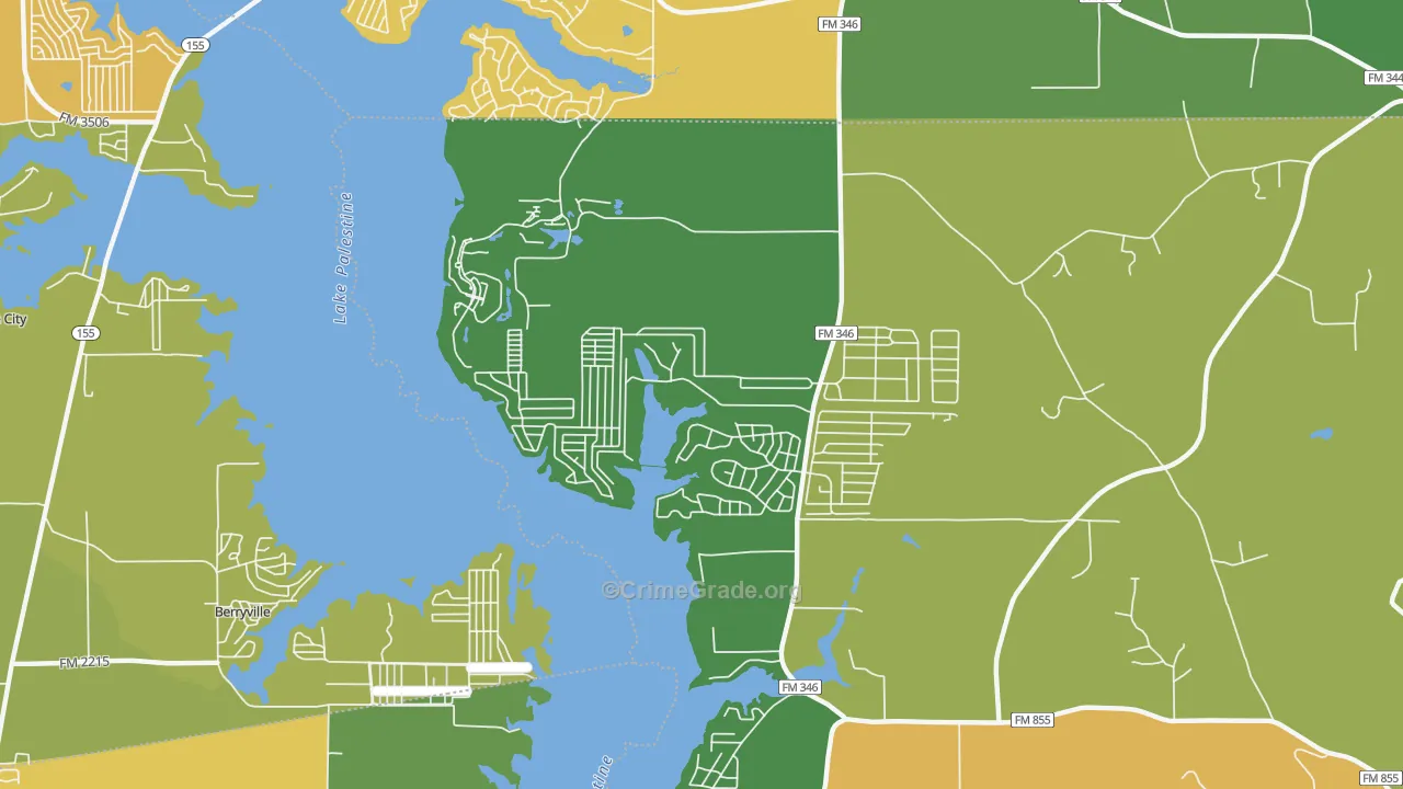 Shadybrook, TX Map of Burglary Rates