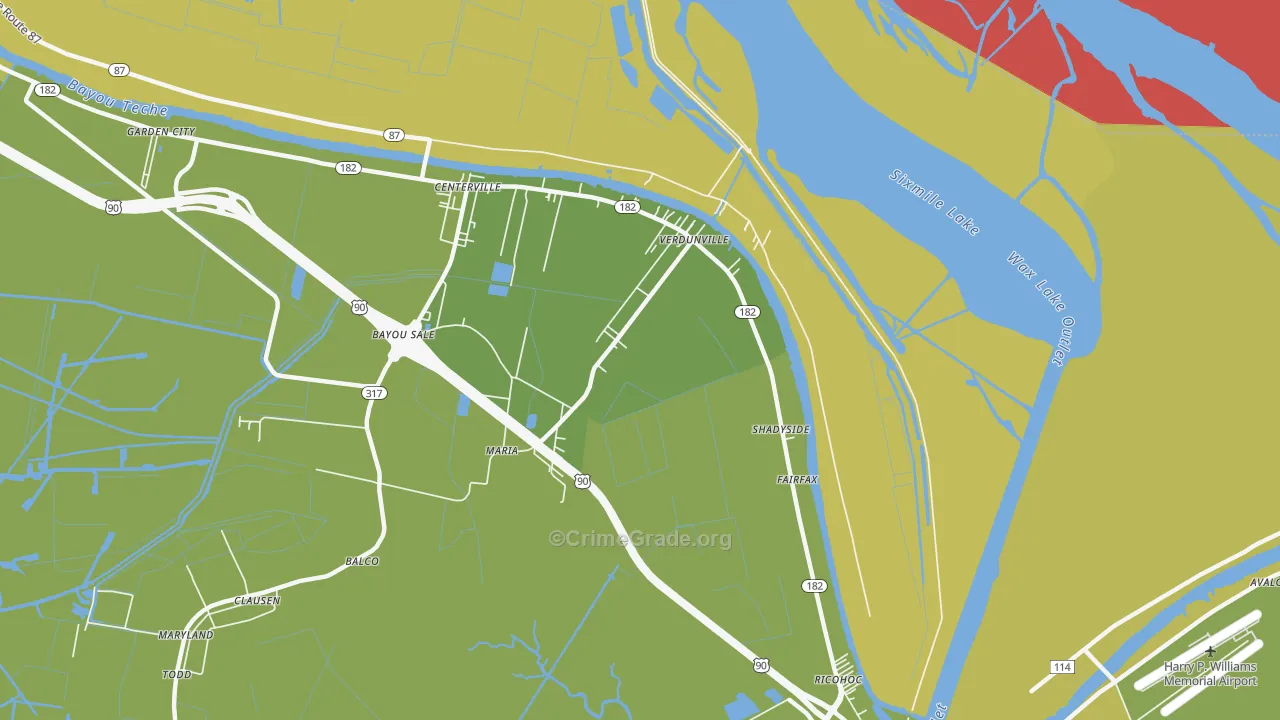 Shadyside, LA Map of Burglary Rates