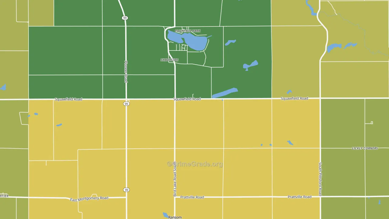 Shadyside, MI Map of Burglary Rates