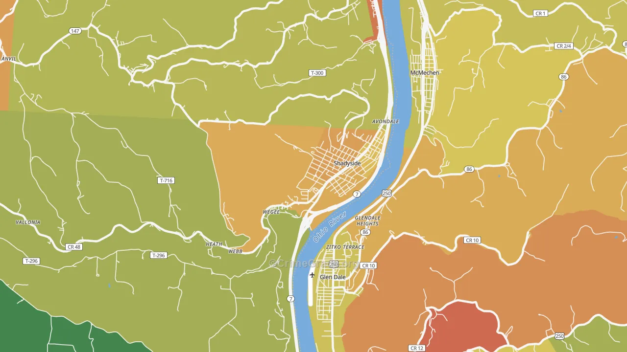 Shadyside, OH Map of Burglary Rates