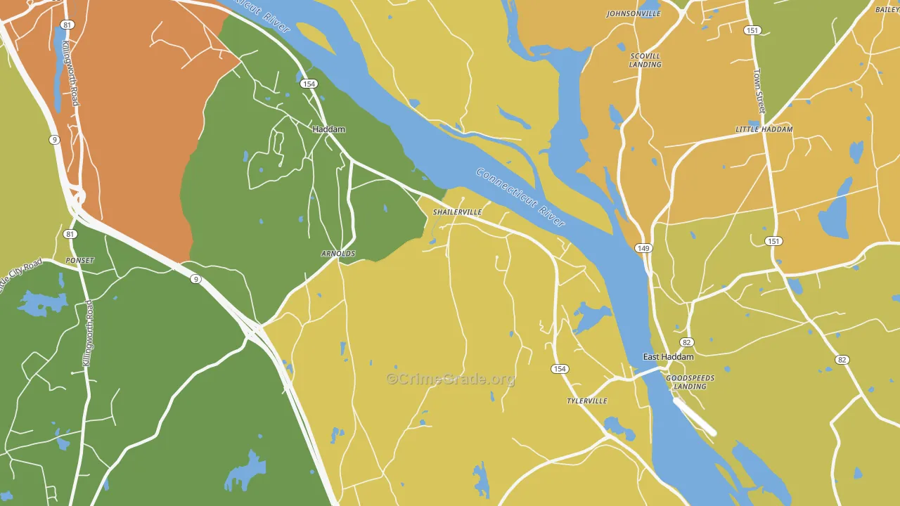 Shailerville, CT Map of Burglary Rates