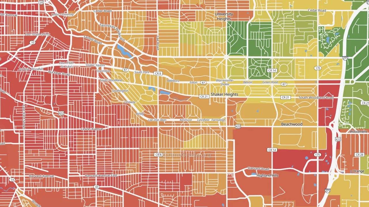 Shaker Heights, OH Map of Burglary Rates