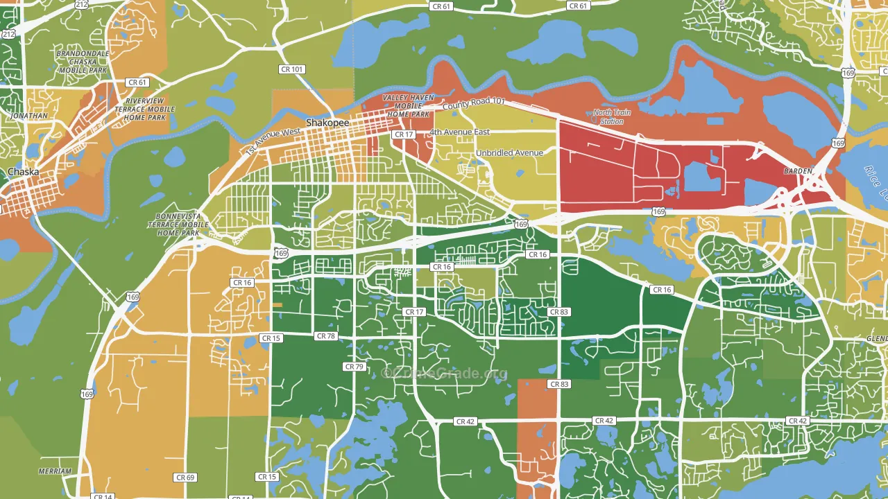 Shakopee, MN Map of Burglary Rates