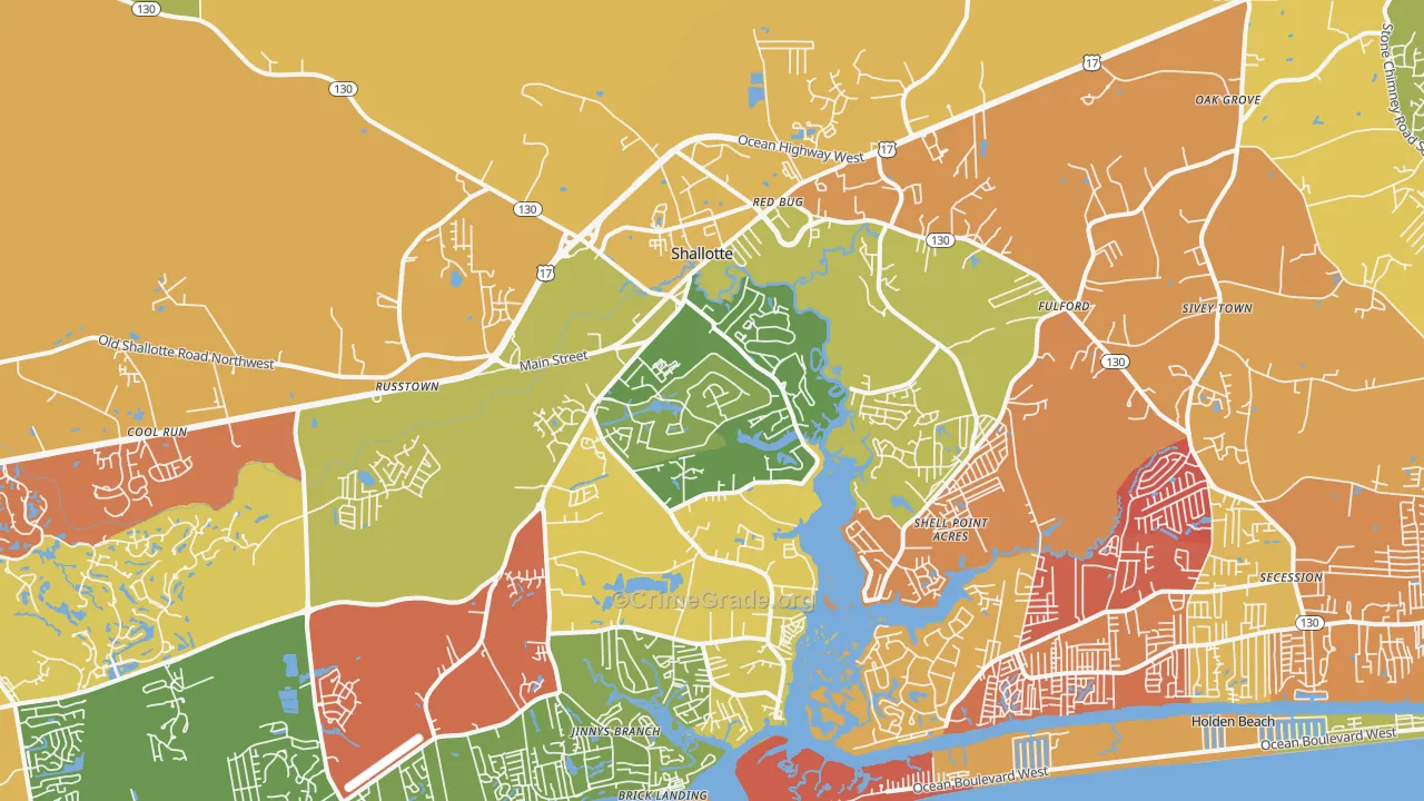 Shallotte, NC Map of Burglary Rates