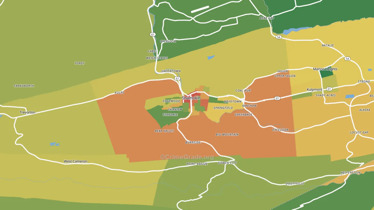 Shamokin, PA Map of Burglary Rates