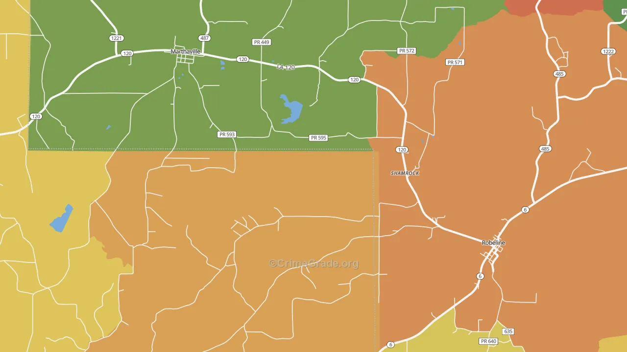 Shamrock, LA Map of Burglary Rates