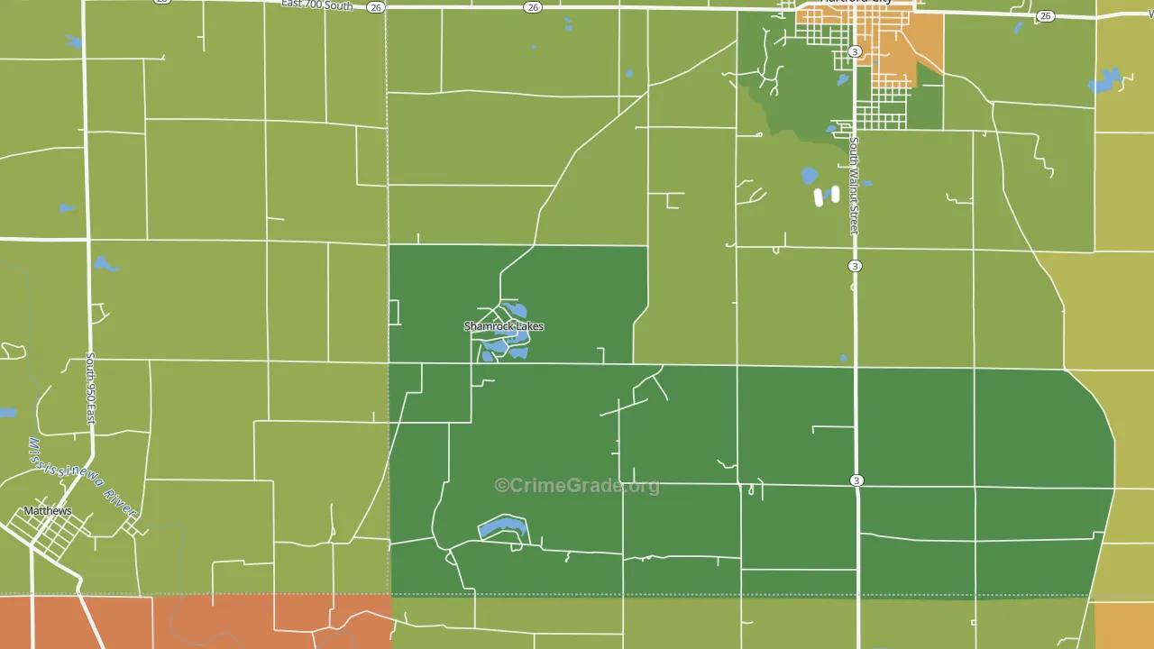 Shamrock Lakes, IN Map of Burglary Rates