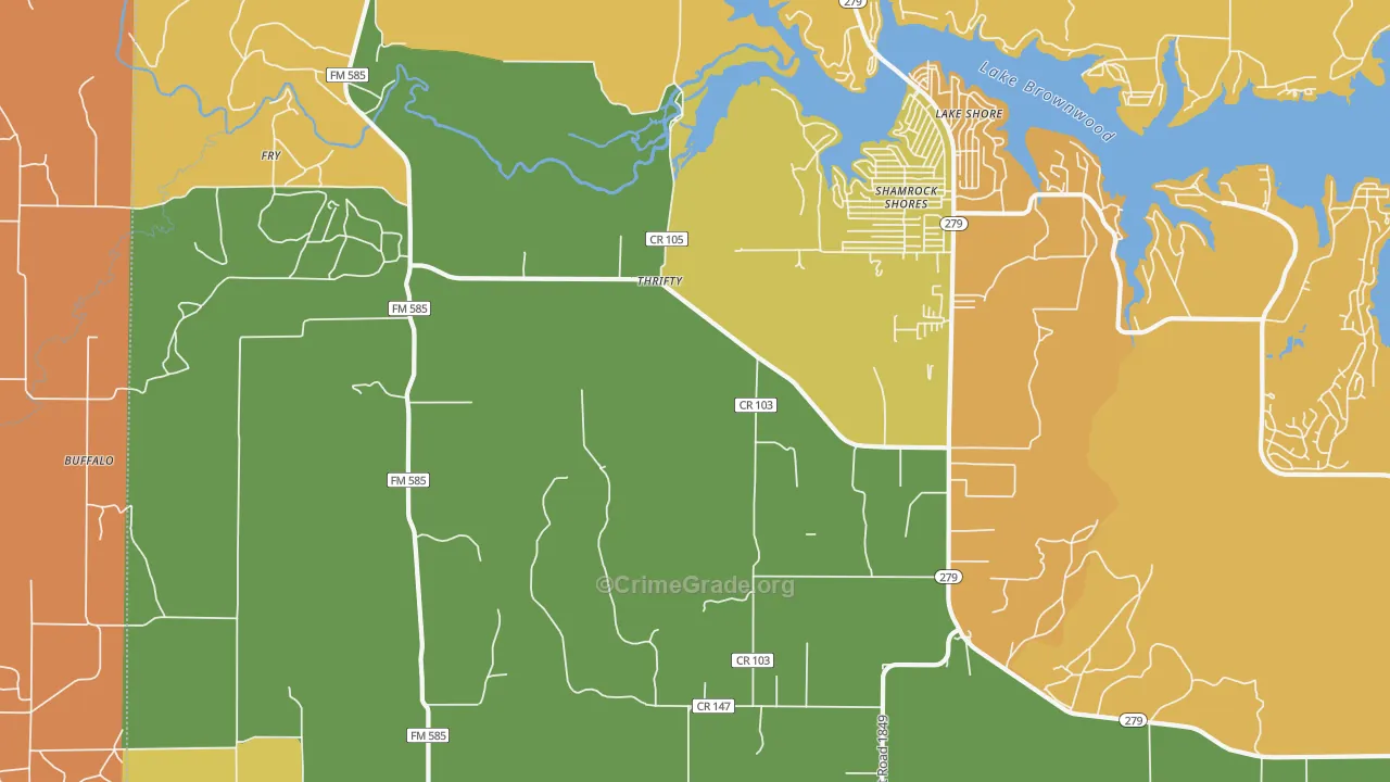 Shamrock Shores, TX Map of Burglary Rates