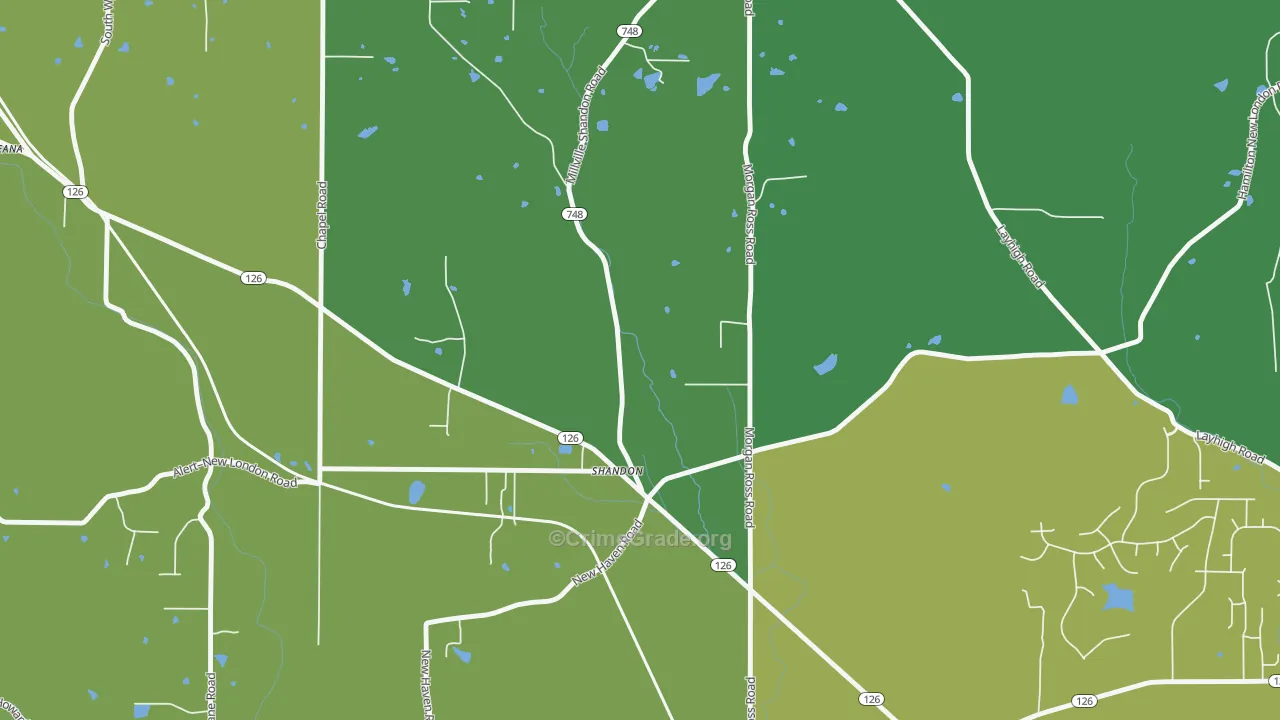 Shandon, OH Map of Burglary Rates
