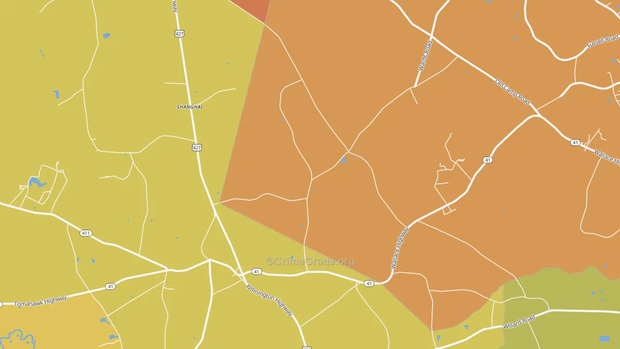 Shanghai, NC Map of Burglary Rates